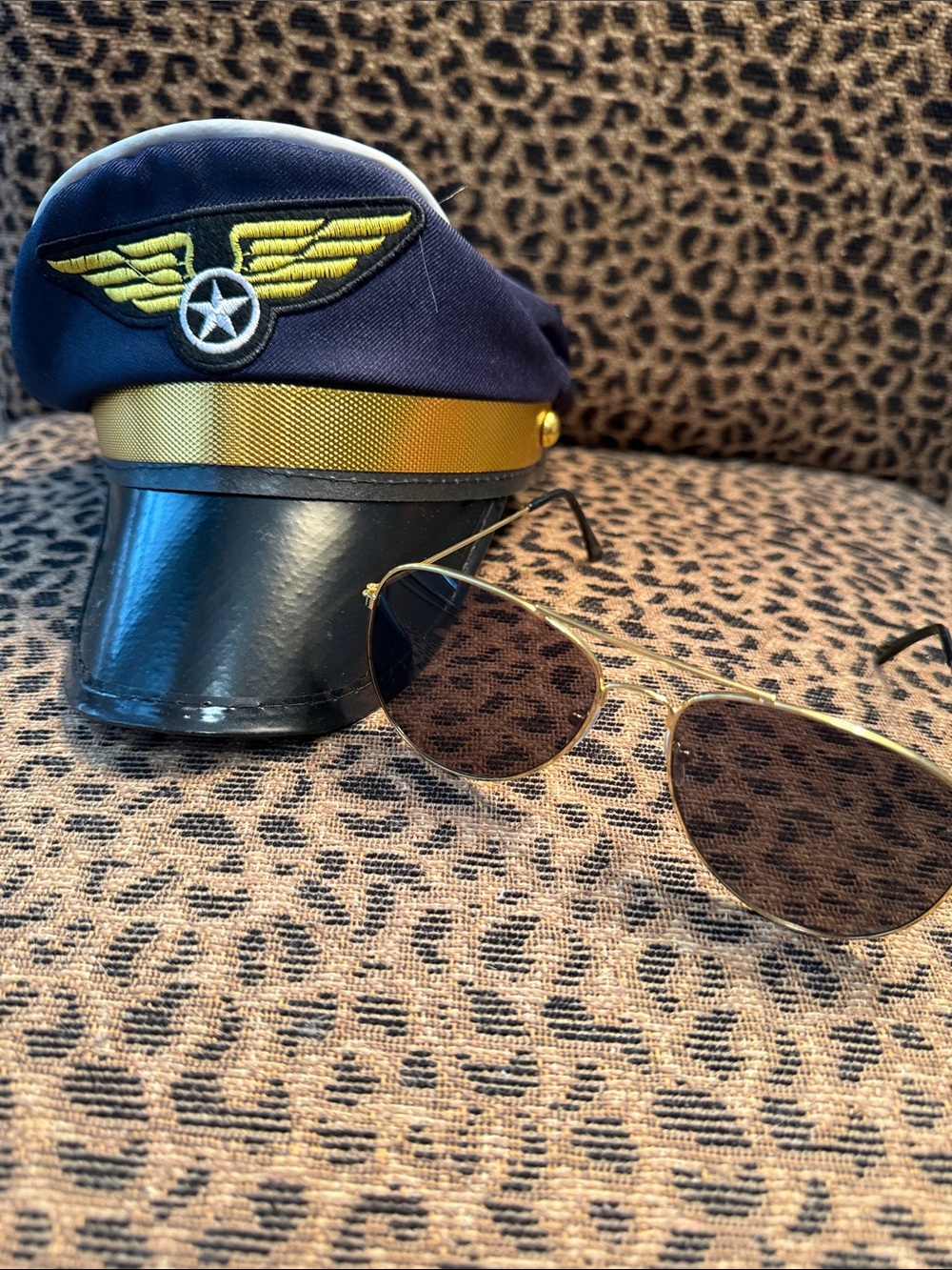 Vintage Pilot Cap with Gold Wing Patch - Navy & Black